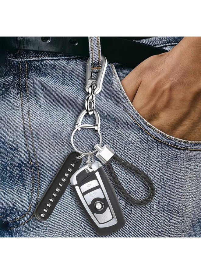 LYNLYN Woven Leather Car Keychain with Phone Number Tag, Anti-Lost Keyring, Heavy Duty Car Key Fob with Lock and Car Accessories - Image 5